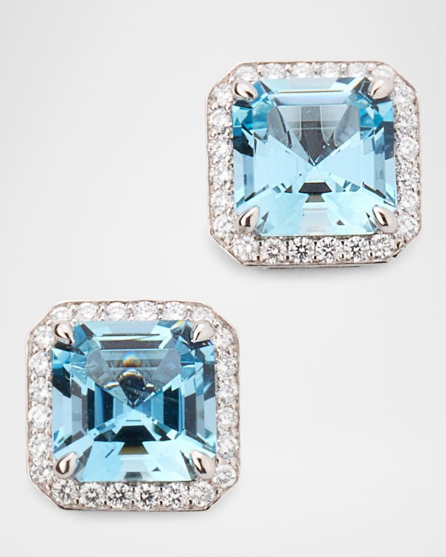 Platinum Aquamarine and Diamond Stud Earrings